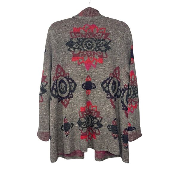 J Jill Open Front Cardigan High Low Grey Boho Aztec Cotton Knit Medium - Picture 2 of 7